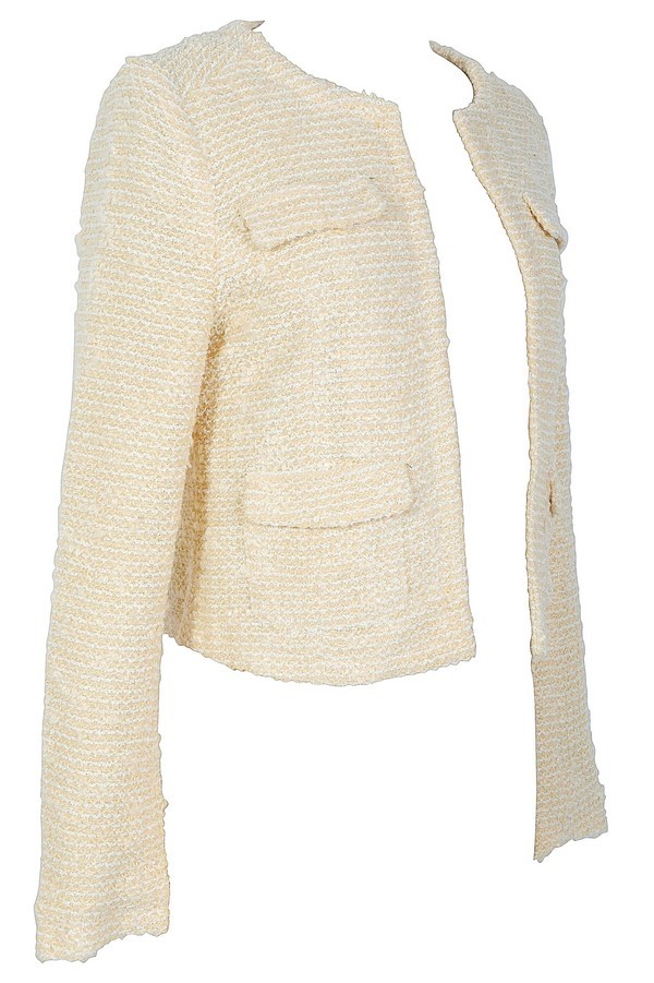 Cream and Gold Sparkle Boucle Jacket Lily Boutique